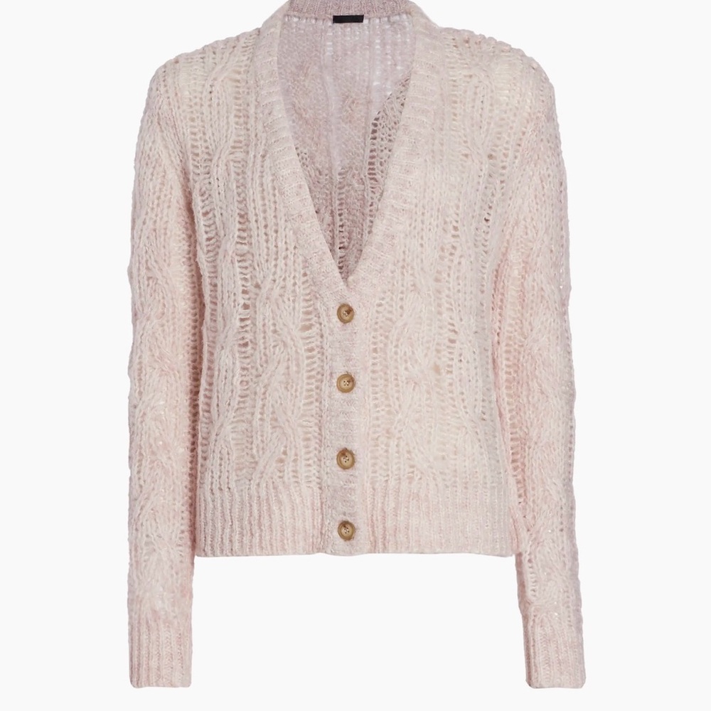ATM Anthony Thomas Melillo Pink Cable Knit Cardigan